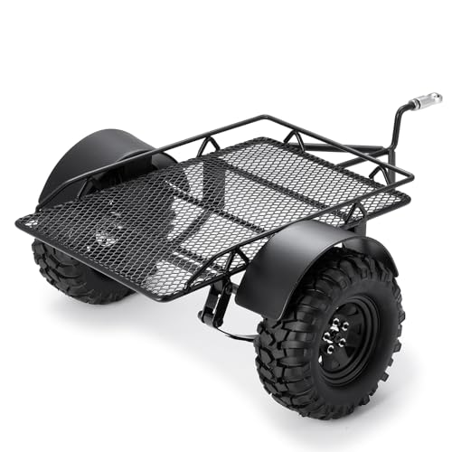 RC Trailer for Hauling Behind Cars Flatbed Trailer with Wheels Tires & Hook Hitch RC Crawler Accessories for 1/24 RC Crawler Axial SCX24 AX24 FCX24 Upgrades Parts