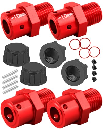 RC 10MM Extended Wheel Hub Drive w/Anti-dust Cap Nuts Upgrades Part for 1/7 BigRock Fireteam Limitless 6S,1/8 Kraton Outcast Notorious Talion 6S,Alloy Aluminium Wheel Hub,Red w/Black - color: Red&black