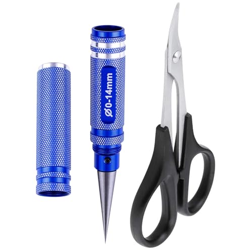 Hobbypark 0-14mm Hole Puncher Reamer w/Sleeve and Curved Scissors Set Universal Tool for RC Car Body Shell Lexan Plastic (with Blue Reamer)