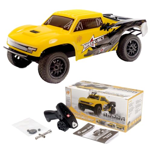 HOBBYPLUS Speck SCT 1/24 2WD RC Short Course Truck RTR, Brushed Motor, Oil-Filled Shocks, 2.4GHz Radio, Ready-to-Run Off Road RC Truck (Brushed Yellow) - color: Brushed Yellow, size: Brushed