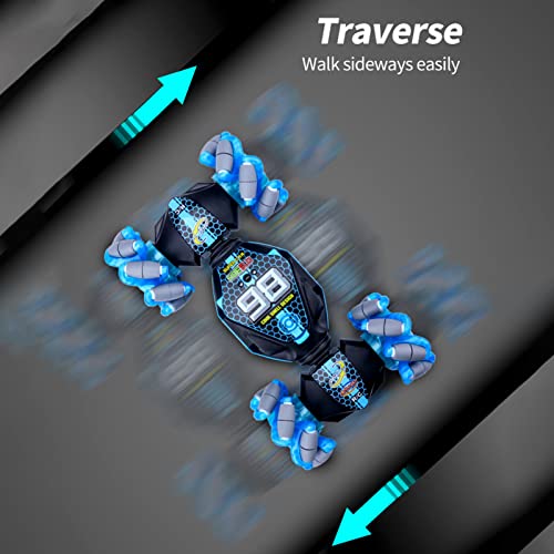 GoolRC Gesture Sensing RC Stunt Car, 4WD 2.4GHz Remote Control Car, Transformer Toy Cars with LED Lights, Double Sided Driving, 360?Rotating and Explosive Wheel for Adults (Blue) - color: Blue
