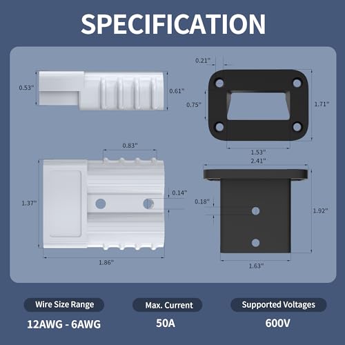 RVBOATPAT 2PCS 50A Plug Mounting Panel Battery Quick Connect/Disconnect Connector,6 to 12 Gauge Battery Cable Connector, Wire Harness Plug Kit for Car Winch Trailer - color: Gray 50A with Plug Mounting Panel