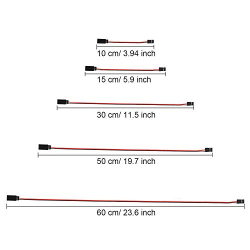 Tecunite 20 Pieces 3-pin Servo Extension Cable Wire Cord Female to Male RC Servo Extension Cord Wire Connectors for Connection Control Board Remote Control Parts, 5 Sizes(5 Sizes)