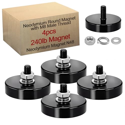 Flutesan 4 Pieces Heavy Duty Round Mounting Magnet with Bolt 1.89in-240lb-m8 Black with Male Thread Stud Strong Earth Magnet Super Powerful for Lighting Camera Brackets License Plate - color: Black, size: 1.89in-240lb-m8