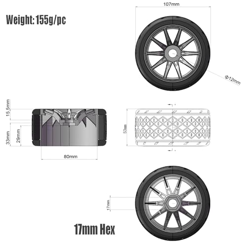 1/7 1/8 On Road Tire Set On Road Tire Tyre 17mm Wheel Rims for Arrma 1/7 Infraction Felony FS Racing Model GT RC Car Upgrade On Road Tyre 4Pcs One Set - color: L-red, size: 2Pcs Big 2Pcs Small