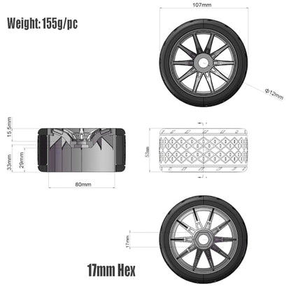 1/7 1/8 On Road Tire Set On Road Tire Tyre 17mm Wheel Rims for Arrma 1/7 Infraction Felony FS Racing Model GT RC Car Upgrade On Road Tyre 4Pcs One Set - color: L-red, size: 2Pcs Big 2Pcs Small