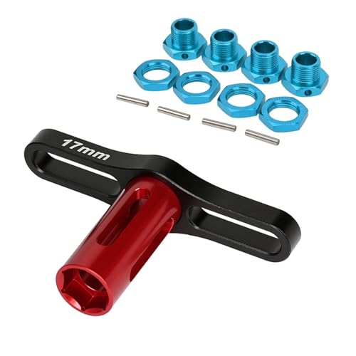 RC Aluminum 17mm Wheel Hex Nuts with Wheel Hub Wrench Repair Tool Set Upgrades Part for 1/8 RC Cars Trucks Off Road Buggy Arrma Typhon Kraton 6S 3S Traxxas E-Maxx E-Revo Mojave (Blue) - color: Blue