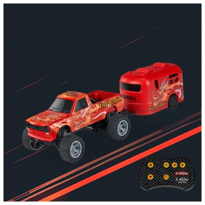 1/64 Scale Alloy RC Car 2.4GHZ Off-Road Remote Control Car with Trailer Three Speed Adjustment Small RC Truck Gifts for Christmas Day Birthday (C-HB10 Red) - style: C-HB10 Red