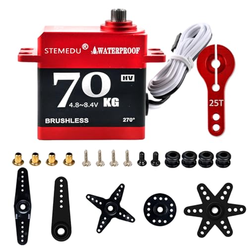 70KG High Torque Servo Brushless RC Digital Servo BLS-HV70MG All-Metal IP67 Waterproof Steering Motor for 1/8 1/10 RC Helicopter Airplane and Buggy Car, 270° Control Angle - style: Red 70KG - 270 Degree