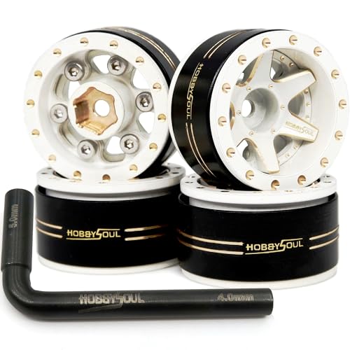 HOBBYSOUL Adjustable Offset 1.0 Beadlock Wheels Rims Negative Offset Brass Heavy 1.0 Wheels 38g/Rim for RC Micro Crawler 1/18 TRX4M Axial SCX24 90081, (4-Pack) - color: White
