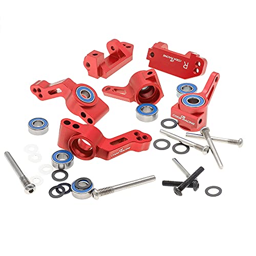 RC Alloy Caster Block&Steering Blocks&Rear Stub Axle Carriers for Traxxas 1/10 2WD Slash, Stampede, Rustler, Nitro Slash-Replaces Part 3736 3632 3752 - color: Red