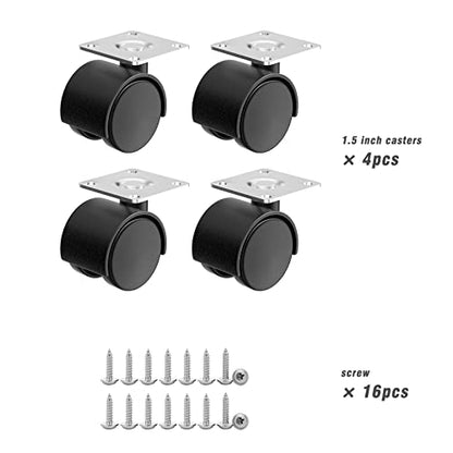 1.5 Inch Furniture Caster Wheels, Plastic Casters Set of 4, Plate Swivel Nylon Small Casters for Carts, Furniture, Baby Bed, Kitchen, Cabinet, Table (with Stainless Steel Screws) - style: 1.5 inch