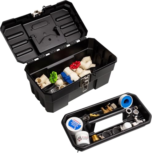 Akro-Mils 14-Inch Plastic Toolbox with Removable Tray, Steel Latch & Padlock Eye, Industrial-Grade Tool Box for Tools, Crafts, First Aid & Hobby Supplies, 14" x 8" x 8", Made in USA, Black (09514) - color: Black, size: 1-Pack