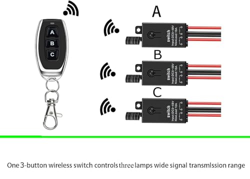 Mini Wireless Switch 12V, 3 Way Remote Switch DC 5V/12V/24V/48V/10A Relay | Wireless Light Switch with 328FT Long Range for Motor, LED Light, Wireless Security Alarm. - size: 5V-48V 3way remote switch-10A Relay
