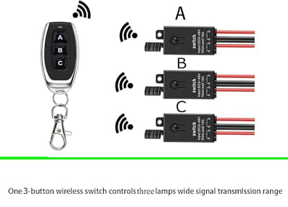 Mini Wireless Switch 12V, 3 Way Remote Switch DC 5V/12V/24V/48V/10A Relay | Wireless Light Switch with 328FT Long Range for Motor, LED Light, Wireless Security Alarm. - size: 5V-48V 3way remote switch-10A Relay