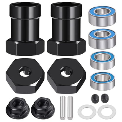 Aluminum Alloy Wheel Hex Hubs Adapter 12mm RC Hex Combiner, Black | With Bearing, For 1/10 Tamiya DT03T RC Car, Upgrade Accessories - color: Black