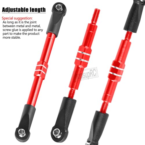RC Adjustable Turnbuckles Links Upgrades Part for 1/16 Mini Slash 70054-1 RC Car.Front & Rear Aluminium Adjustable Turnbuckles Camber Toe Link Hops Up.Red - color: Red(for 1/16)