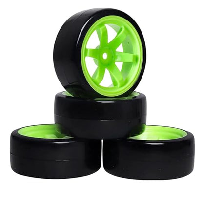 4PCS 1/10 RC Drift Car Tires Smooth Hard Tyre Plastic Wheel Rims Set Replacement for 1:10 RC On-Road Drifting Car for HSP Tamiya HPI Kyosho(Green) - color: Green
