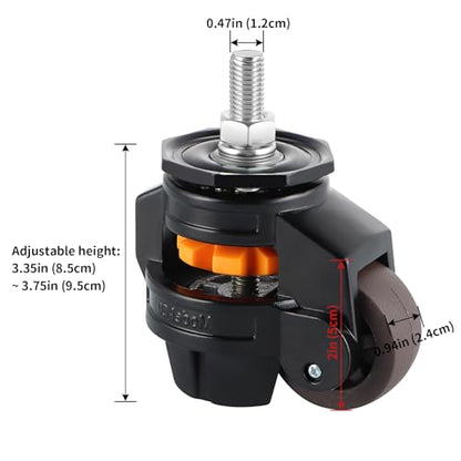 Skelang 4 Pcs Stem Leveling Machine Caster, Retractable Caster Wheel for Industrial Machine Equipment, Heavy Workbench, Movable Furniture, Total Load Capacity 2200Lbs