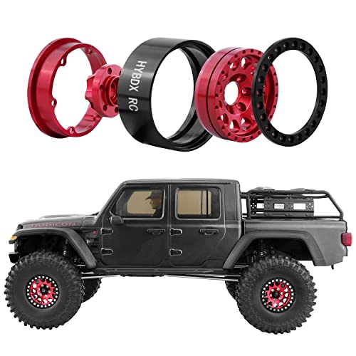 1.9 Inch Aluminum Alloy Beadlock Wheel Rim Hub 4pcs Suit for 1:10 RC Crawler Axial SCX10 SCX10 II TRX4 RC4WD D90(Red 4 PCS)… - color: Red