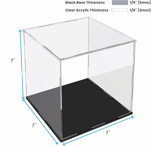 Acrylic Display Case for Collectibles and Toys, Versatile Clear Acrylic Display Box with Black Base for Showcase and Displaying, 7x7x7-inch - size: 7"L x 7"W x 7"H