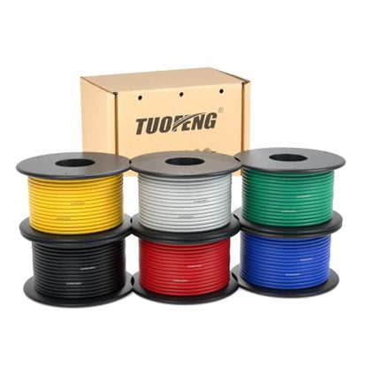 TUOFENG 18awg Silicone Wire, 6 Colors, 20ft Each | Cable Hook up Wire, Silicone Rubber Insulated, Tinned Copper, Flexible, 18 Gauge Wire Set - size: 18 AWG Stranded 6 Colors 20 ft