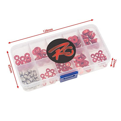 Colorful Washers and Nuts Set for RC Cars - 125 Pieces, Red