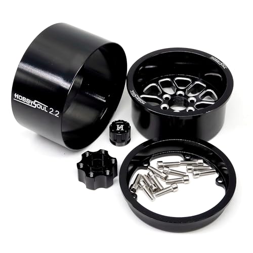 RC 2.2 Beadlock Wheels 40mm Wide 4-Pack Fits TRX4 SCX10 Capra | -11mm negative offset, Black CNC aluminum rims with 12mm hex hub For 1/10 mud rock RC crawler trucks upgrades - color: Black