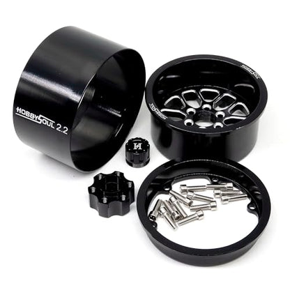 RC 2.2 Beadlock Wheels 40mm Wide 4-Pack Fits TRX4 SCX10 Capra | -11mm negative offset, Black CNC aluminum rims with 12mm hex hub For 1/10 mud rock RC crawler trucks upgrades - color: Black