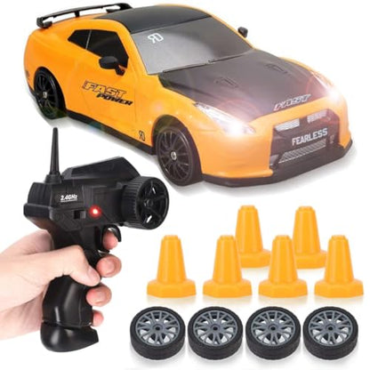 Liberty Imports RC Drift Car 1/24 2.4GHz 4WD Remote Control Sport Racing On-Road Vehicle with LED Light, Batteries and Drift Tires (Style 6) - style: Yellow