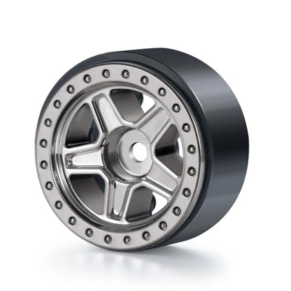 4PCS 1.0inch Wheel Rims RC Plastic 5-Spokes Beadlock Wheel Rim Hub for Axial SCX24 Deadbolt All 1/24 Scale RC Crawler Upgrade Parts Accessories (Titanium) - color: Titanium