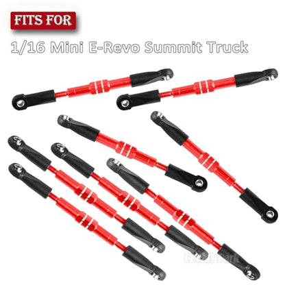 Adjustable Front Rear Toe Links Push Rods Upgrades Part for 1/16 Mini E-Revo Summit Truck,RC Aluminum Turnbuckles Camber Links,Steering Tie Rod,Suspension Pushrod Linkage Set,Red - color: Red -(Aluminum Links)