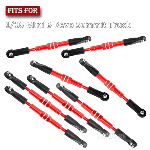 Adjustable Front Rear Toe Links Push Rods Upgrades Part for 1/16 Mini E-Revo Summit Truck,RC Aluminum Turnbuckles Camber Links,Steering Tie Rod,Suspension Pushrod Linkage Set,Red - color: Red -(Aluminum Links)