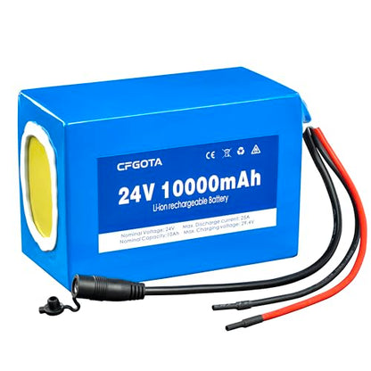 24V 10Ah Lithium Battery with Charger, 24 Volt Rechargeable Battery for Kids Ride-On Toys, DIY Projects, LED Strip Lights, CCTV Cameras and Portable Devices