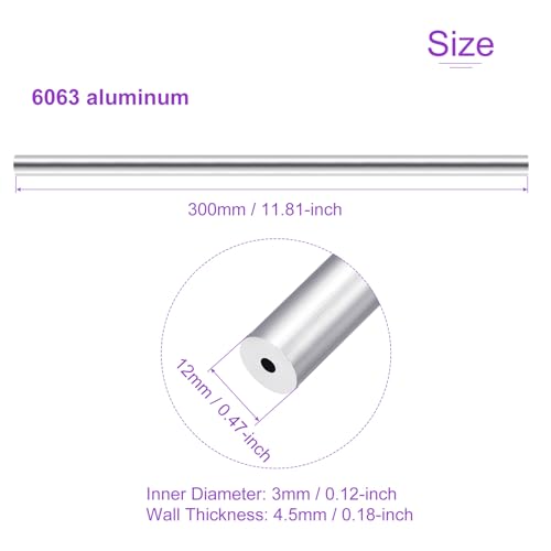 DMiotech 3Pack (12mm OD x 3mm ID) 6063 Aluminum Round Tube 300mm Length Industry Metal Tubing for Machinery Frame Construction DIY Projects - size: 12mm x 3mm x 300mm