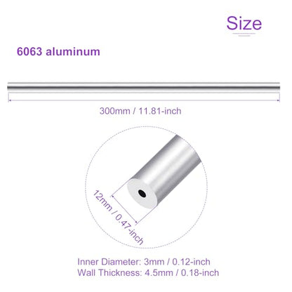 DMiotech 3Pack (12mm OD x 3mm ID) 6063 Aluminum Round Tube 300mm Length Industry Metal Tubing for Machinery Frame Construction DIY Projects - size: 12mm x 3mm x 300mm