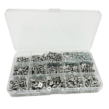 1010PCS Universal RC Screw Kit Screws Assortment Set 304 Stainless Steel Screws Assortment Set, for Traxxas Axial Redcat HPI Arrma SCX10 Losi 1/8 1/10 1/12 1/16 Scale RC Cars Trucks Crawler