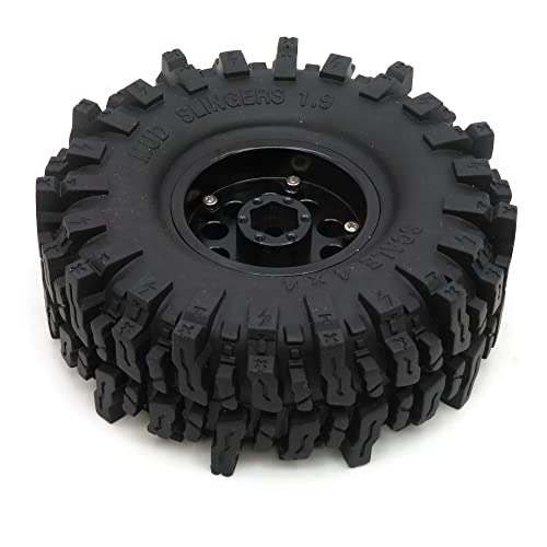HOBBYSOUL 1.9 Beadlock Wheels and Tires Set 120mm Soft Sticky Mud slingers 1.9 Tires Wheels Black Rims for 1/10 rc Crawler Traxxas TRX4 Axial SCX10, (4 Pack) - color: Black