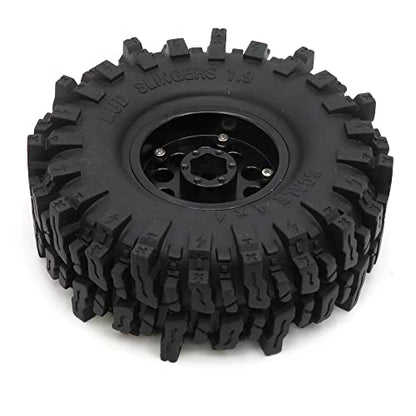 HOBBYSOUL 1.9 Beadlock Wheels and Tires Set 120mm Soft Sticky Mud slingers 1.9 Tires Wheels Black Rims for 1/10 rc Crawler Traxxas TRX4 Axial SCX10, (4 Pack) - color: Black