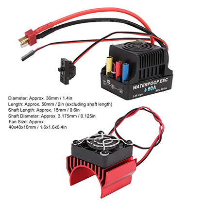 S3650 3900KV Brushless Motor 60A ESC Combo, High Torque 4 Pole 12 Slot RC Motor with Heat Sink and Programming Card for 1/10 Scale 2S 3S RC Car