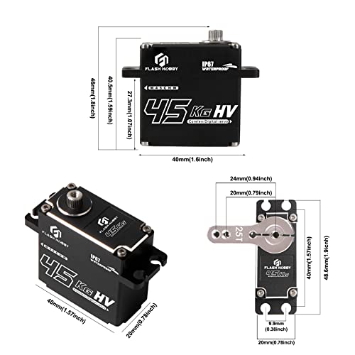 45KG Coreless Servo 8.4V High Torque Full Metal Gear Servo, IP67 Waterproof Steering RC Servo with Control Angle 270° for 1/10 Scale RC Cars, RC Crawler, Trucks & Robot Parts (45KG) - style: 45KG