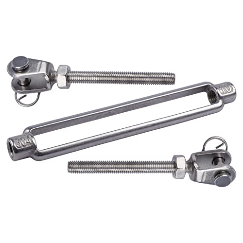 3/8 Inch M10 Jaw & Jaw Turnbuckle for Cable Rope Tension, 304 Stainless Steel, 1200 lbs Load (4PCS)