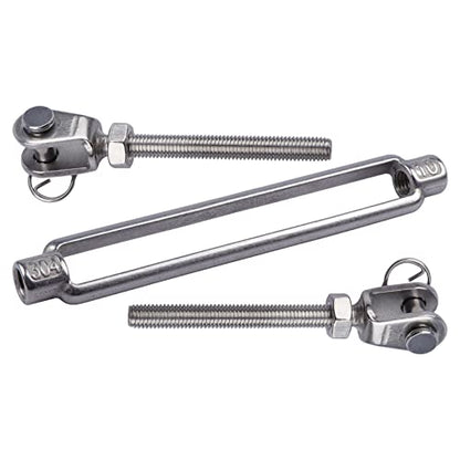 3/8 Inch M10 Jaw & Jaw Turnbuckle for Cable Rope Tension, 304 Stainless Steel, 1200 lbs Load (4PCS)