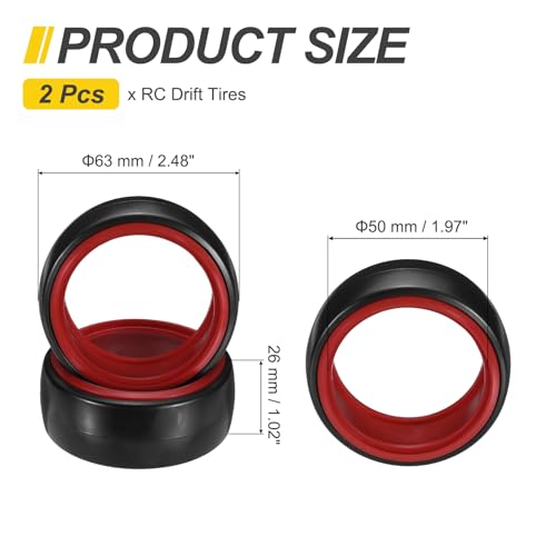 MECCANIXITY 2Pcs 1/10 RC On-Road Car Tyres, RC Drift Tires Hard Plastic Tyre Replacement for Remote Controlled Drifting Vehicles, Black Red - color: Black Red