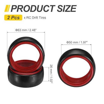 MECCANIXITY 2Pcs 1/10 RC On-Road Car Tyres, RC Drift Tires Hard Plastic Tyre Replacement for Remote Controlled Drifting Vehicles, Black Red - color: Black Red