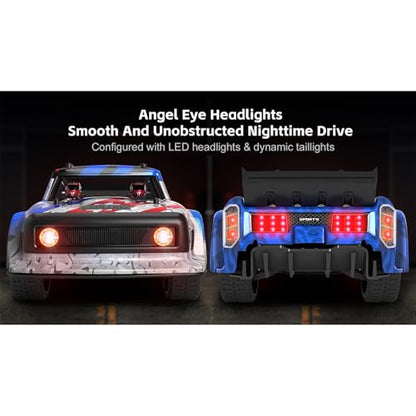 1:12 Scale Brushless RC Drift Car, 60 KPH High Speed Remote Control Cars with LED Lights, 2.4GHz Four Wheel D Racing Car for Teens Adults (Red and Blue) - color: Red and Blue