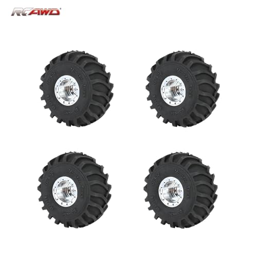 RCAWD 71.6g*4pcs SCX24 & FCX24 Brass Weighted & Bigger Wheels & Tires 1.0 Beadlock Upgrades, 68 * 33mm, 7mm Hex Adapter Parts 1/24 RC Crawlers Silver