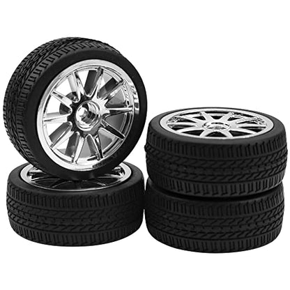 4Pcs 2.55in Rubber Tires & 12mm Hex Plastic Wheel Rims Set 10-Spoke w/Foam Compatible with Traxxas Kyosho HPI Tamiya TT02 1/10 RC On-Road Touring Car