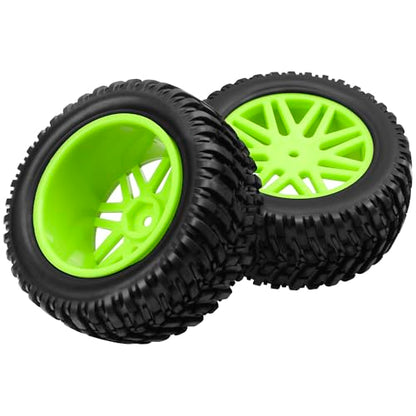 OD 96mm RC Off Road Short Course Truck Tire w/Plastic Rim 12mm Hex Compatible with 1/10 Scale Buggy Car HSP 94170 94155 Wltoys 1/14 144001 124019 RC Car (Green) - color: Green