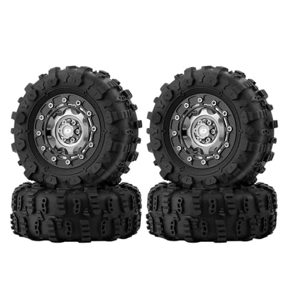 1.3" Beadlock Wheels & M/T Tires for TRX4M SCX24 Ascent-18 | RC Aluminum Beadlock Wheels Secure Mud Terrain Tires for 1/18 1/24 RC Micro Crawlers Upgrades - color: Dark Titanium